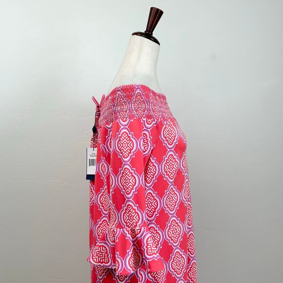 Cabana Life UPF Sun Protection Coral Geo Coverlux Smocked Dress NWT - Picture 7 of 14